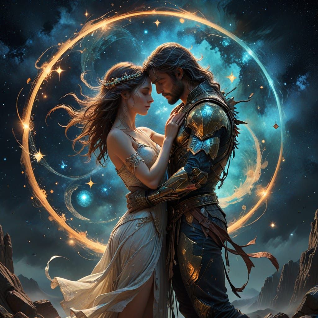 Ethereal Cosmic Lovers in Celestial Dance