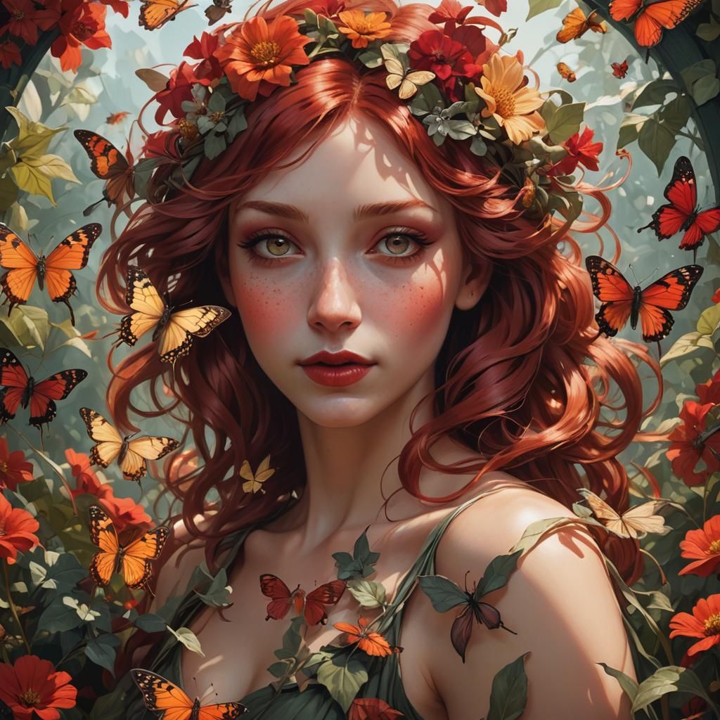 Beautiful Red Flower Fairy Portrait