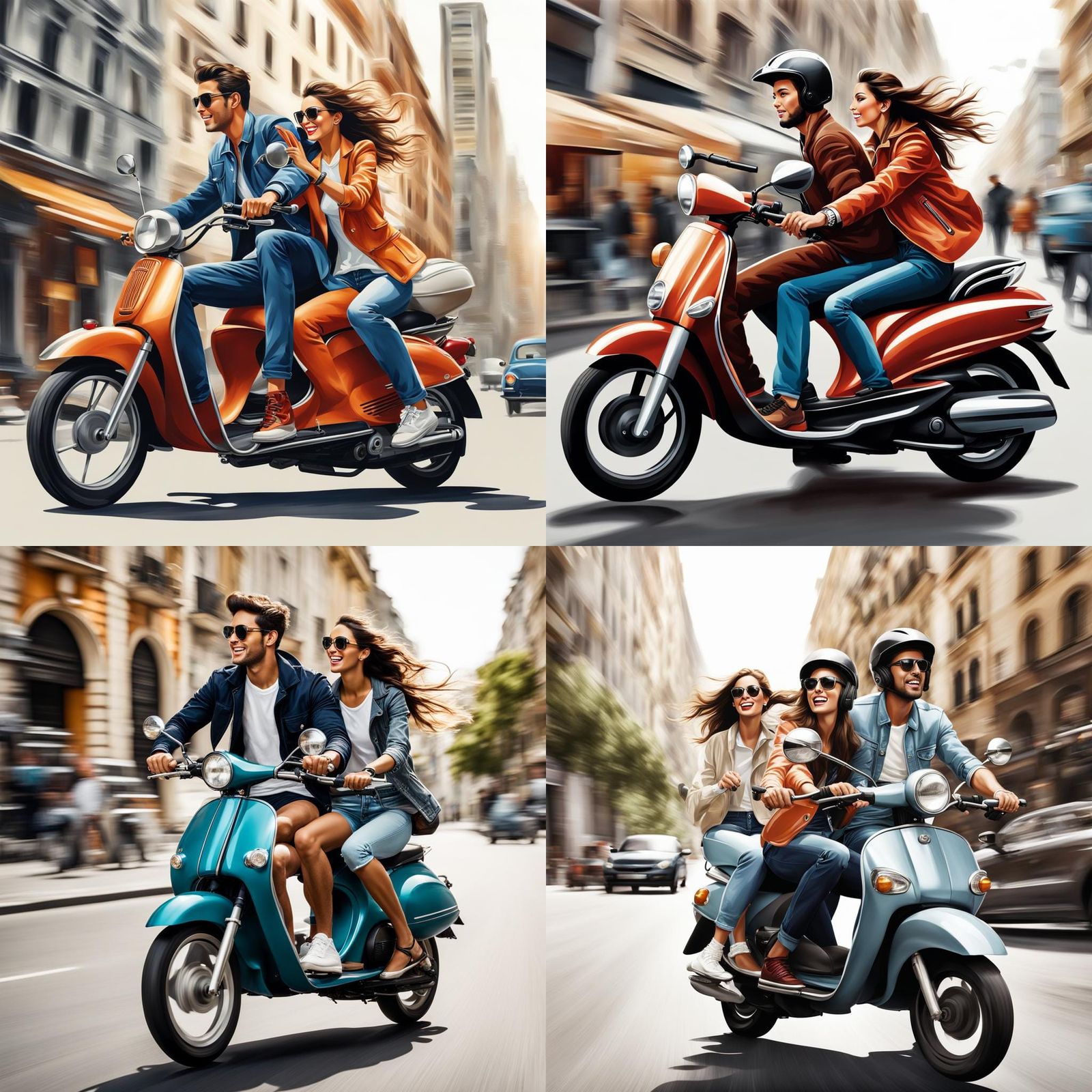 Young Couple on Moped Speeding Through City
