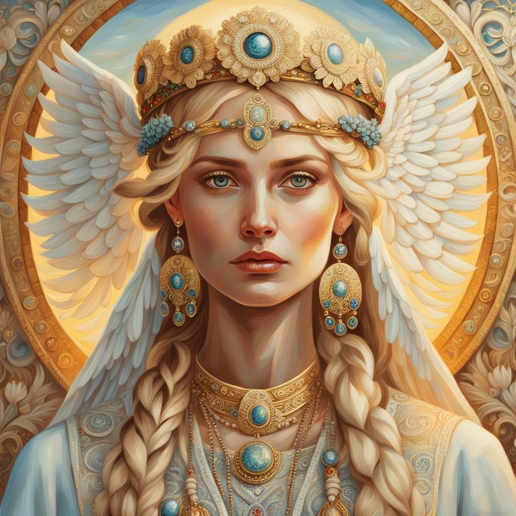 Angelic Russian Beauty in Slavic Folk Art Style