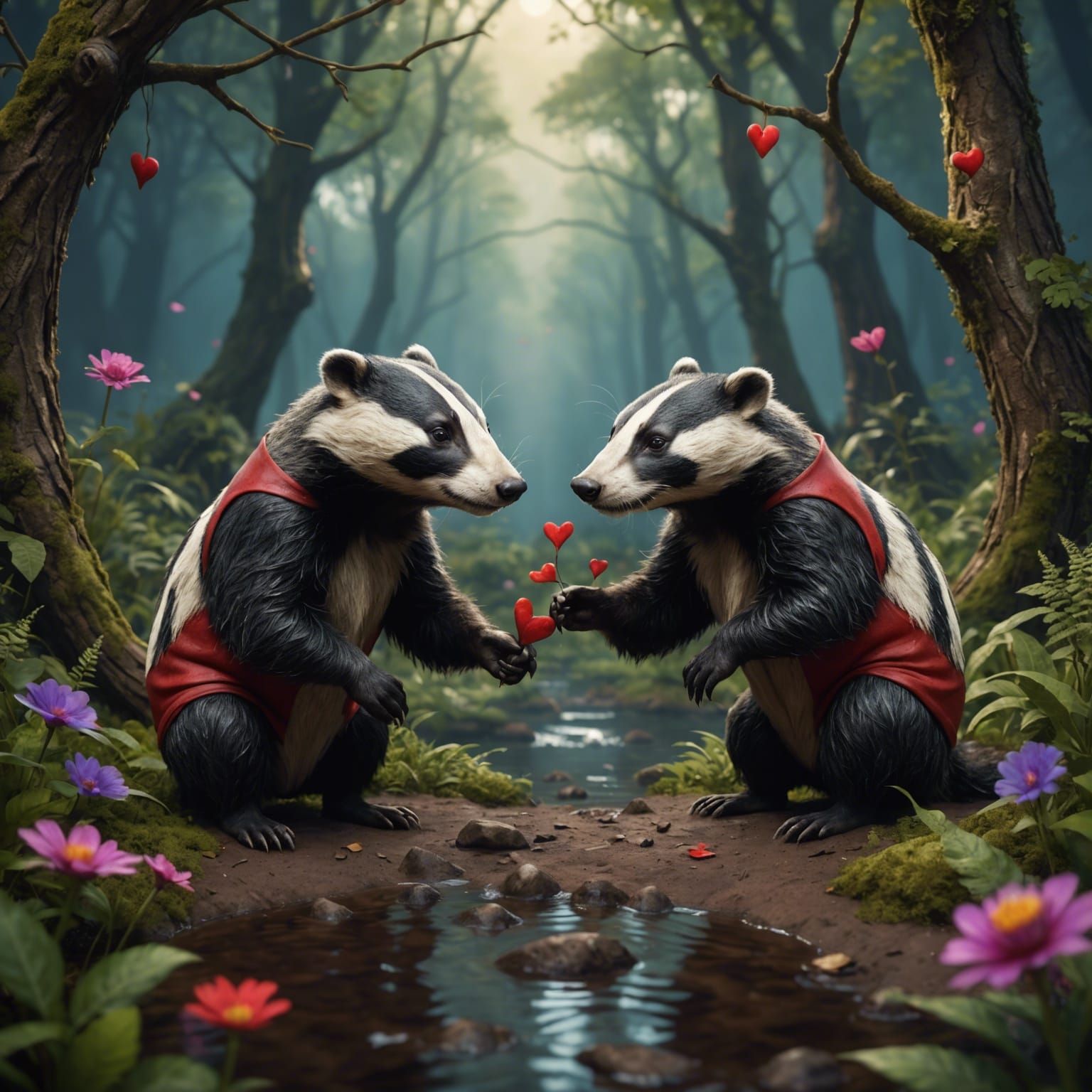 Badgers in Love: Detailed Fantasy Concept Art