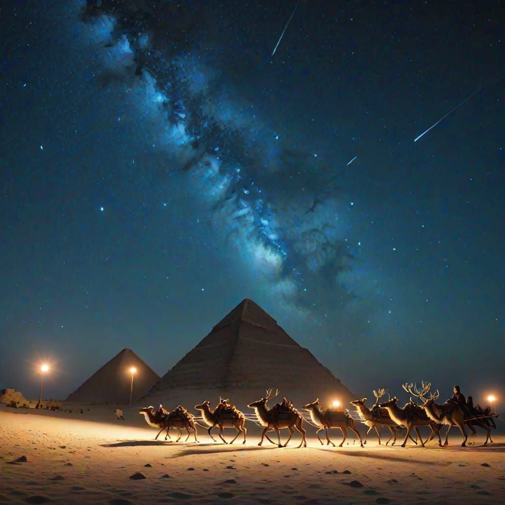 Majestic Santa Claus Over Ancient Pyramids in Cinematic Styl...