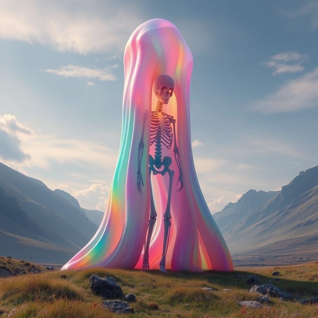 Giant Translucent Slime with Skeleton, Bio-luminescent Art