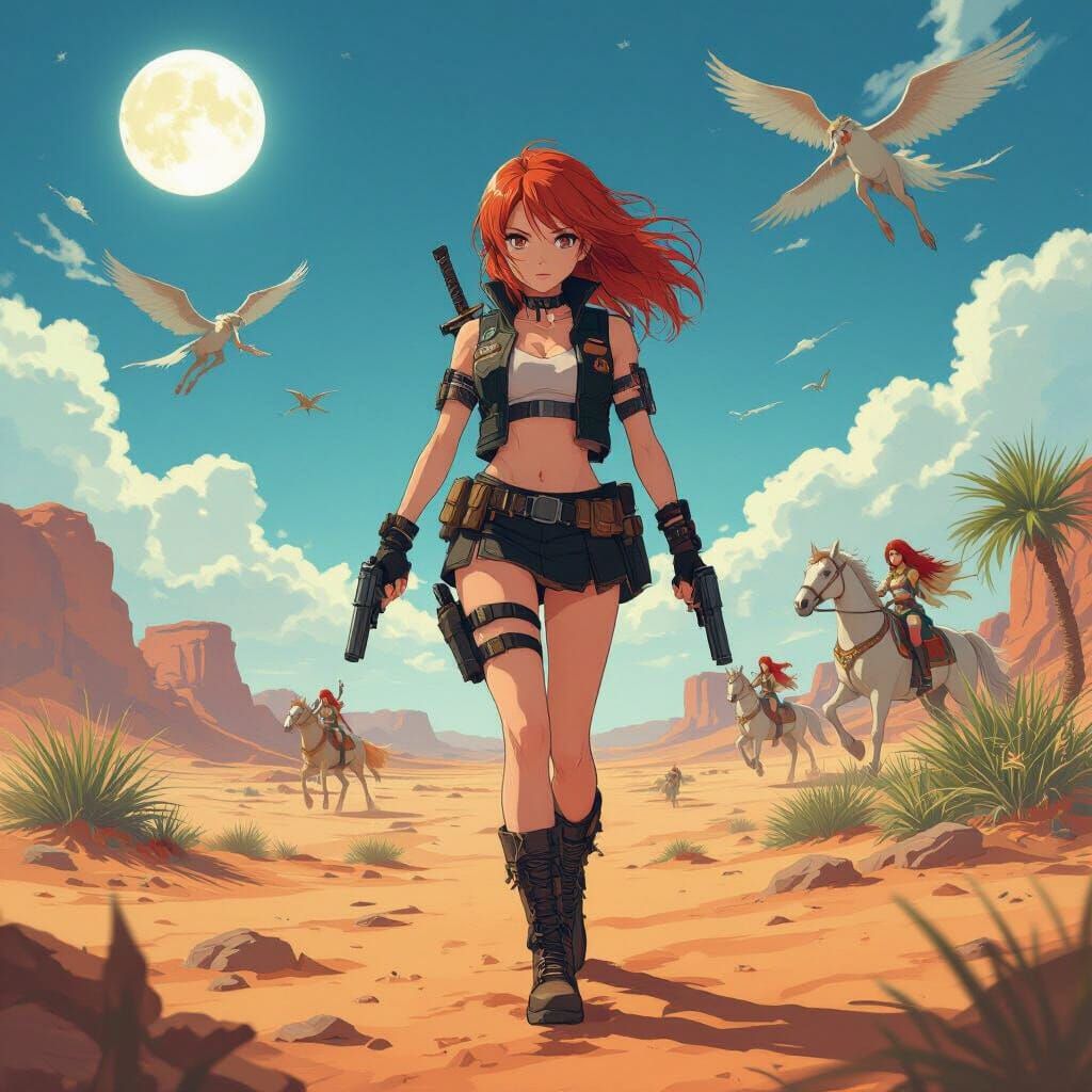 Anime Girl's Desert Escape: Dynamic Manga Adventure