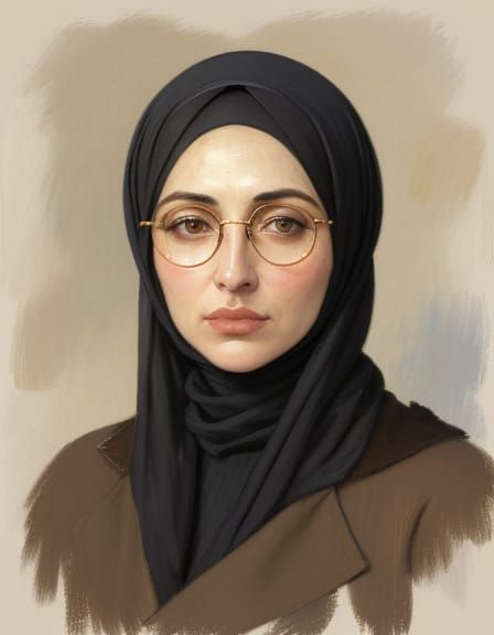 Impressionist Portrait of Woman in Hijab with Earthy Tones