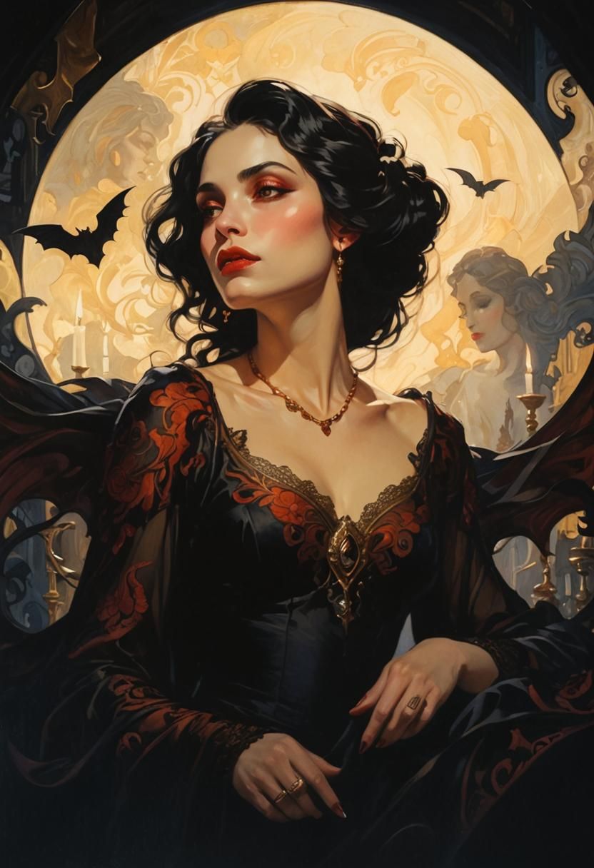 Beautiful Vampire Portrait in Art Nouveau Style