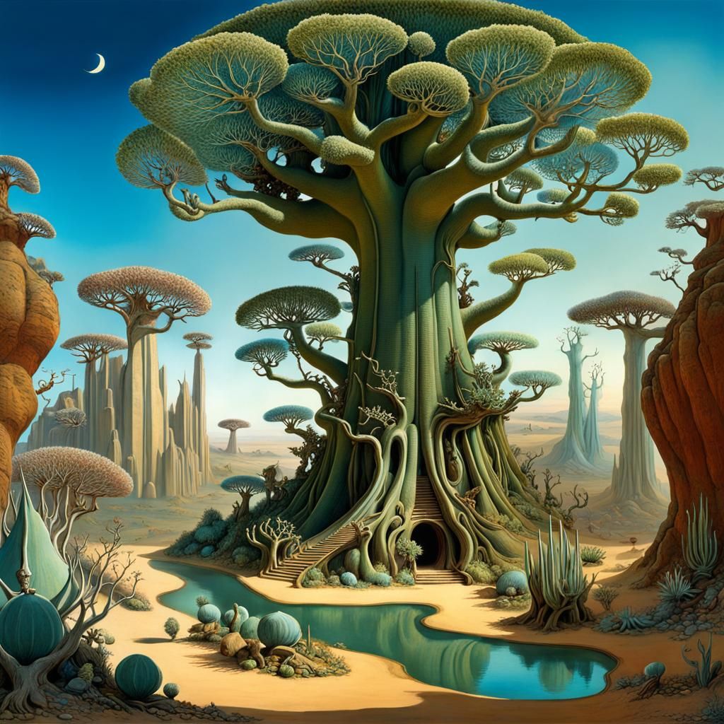 Surreal Baobab-Welwitschia Hybrid in a Dali Style