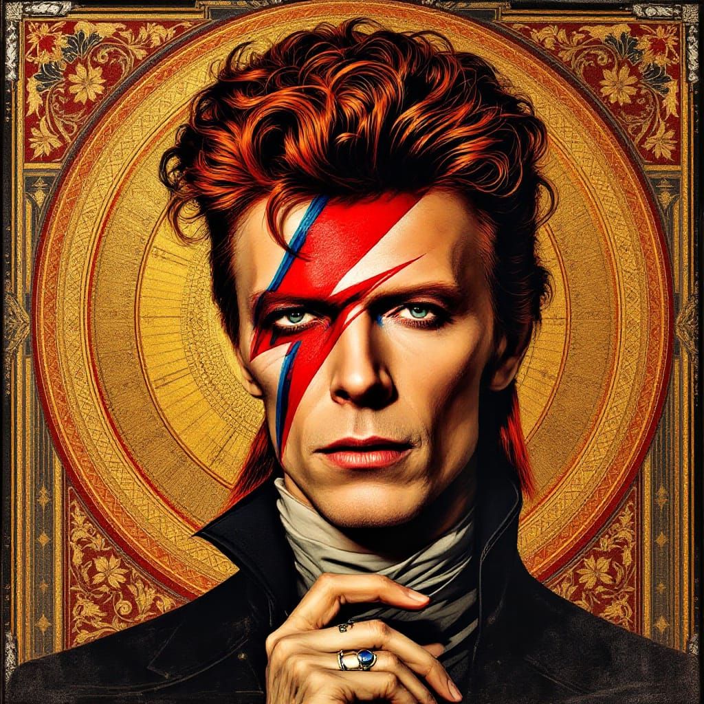 David Bowie Portrait in Art Nouveau Pop Art Style