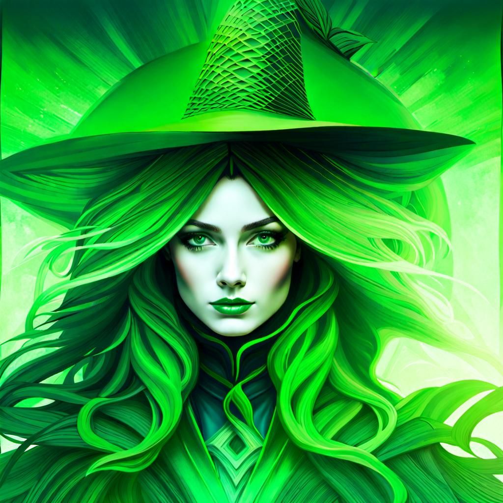 Hyperreal Witch in 3D with Green Silhouette