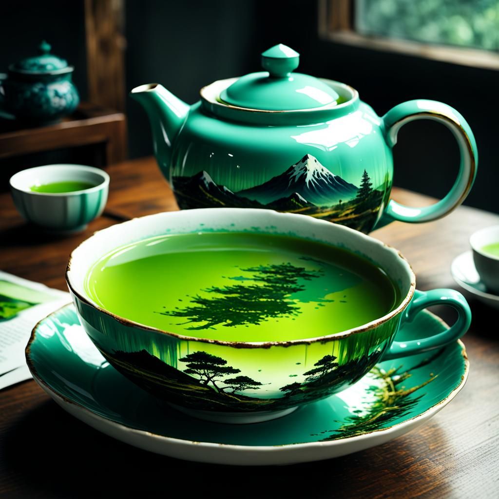 Green Tea Cup in Impasto Style