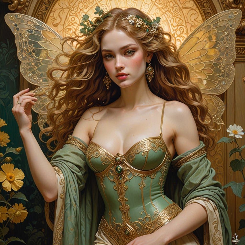 Goddess of Spring Forest Fairy in Baroque Oil Painting Style