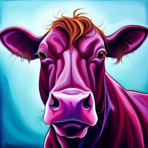 Laughing Purple Cow in Abstract Art Style