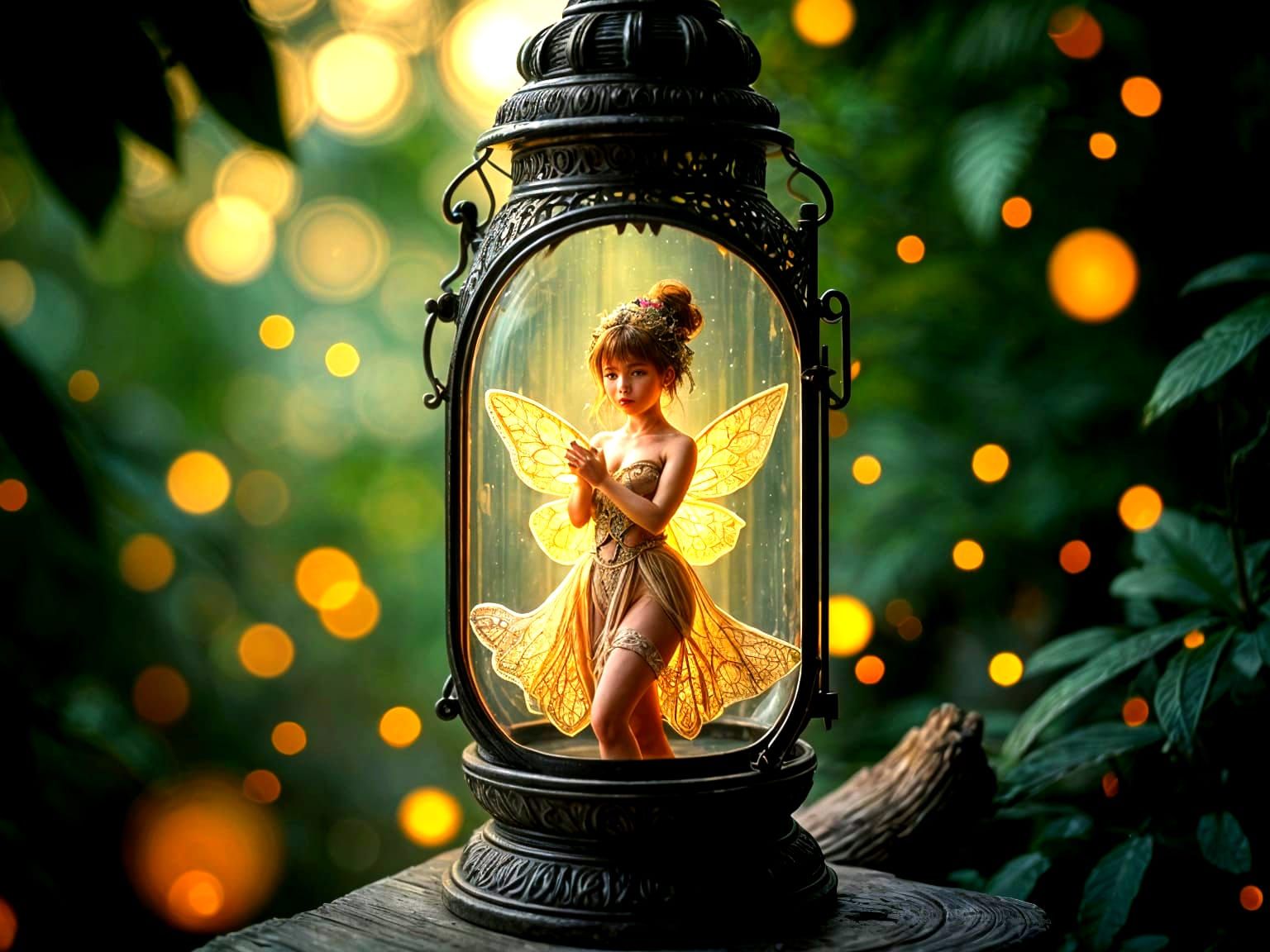 Glowing Fairy in Lantern, Alphonse Mucha Style