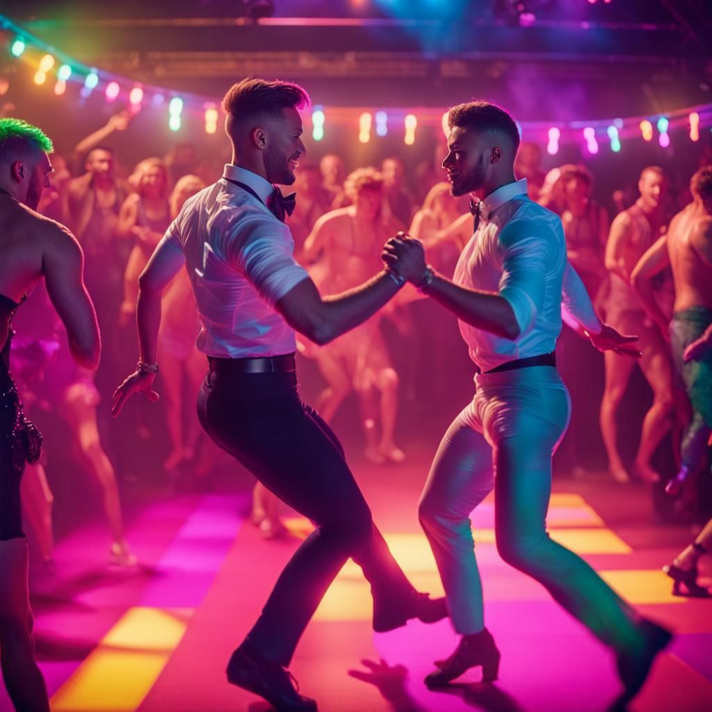 Gay Pride: Two Men Dancing on Packed Dance Floor