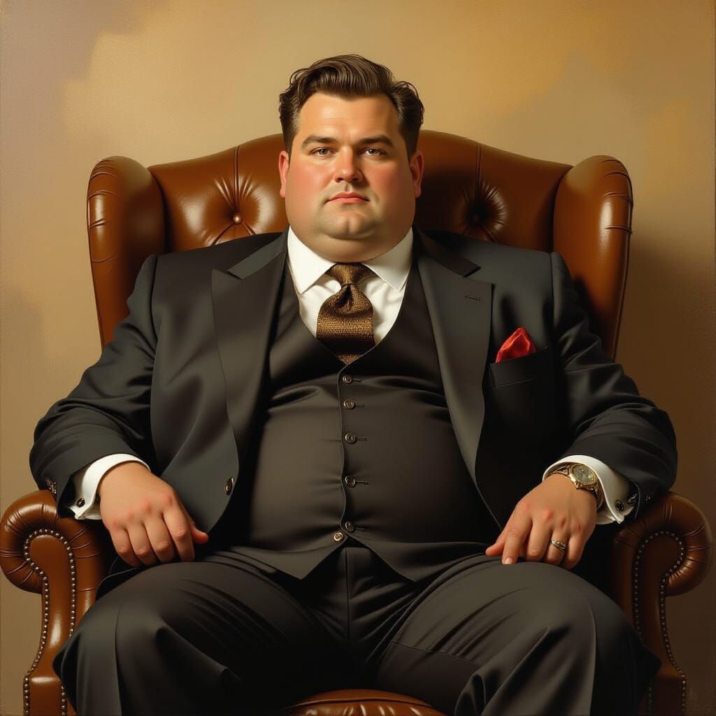 Naturalistic Painting of a Handsome, Overweight Man