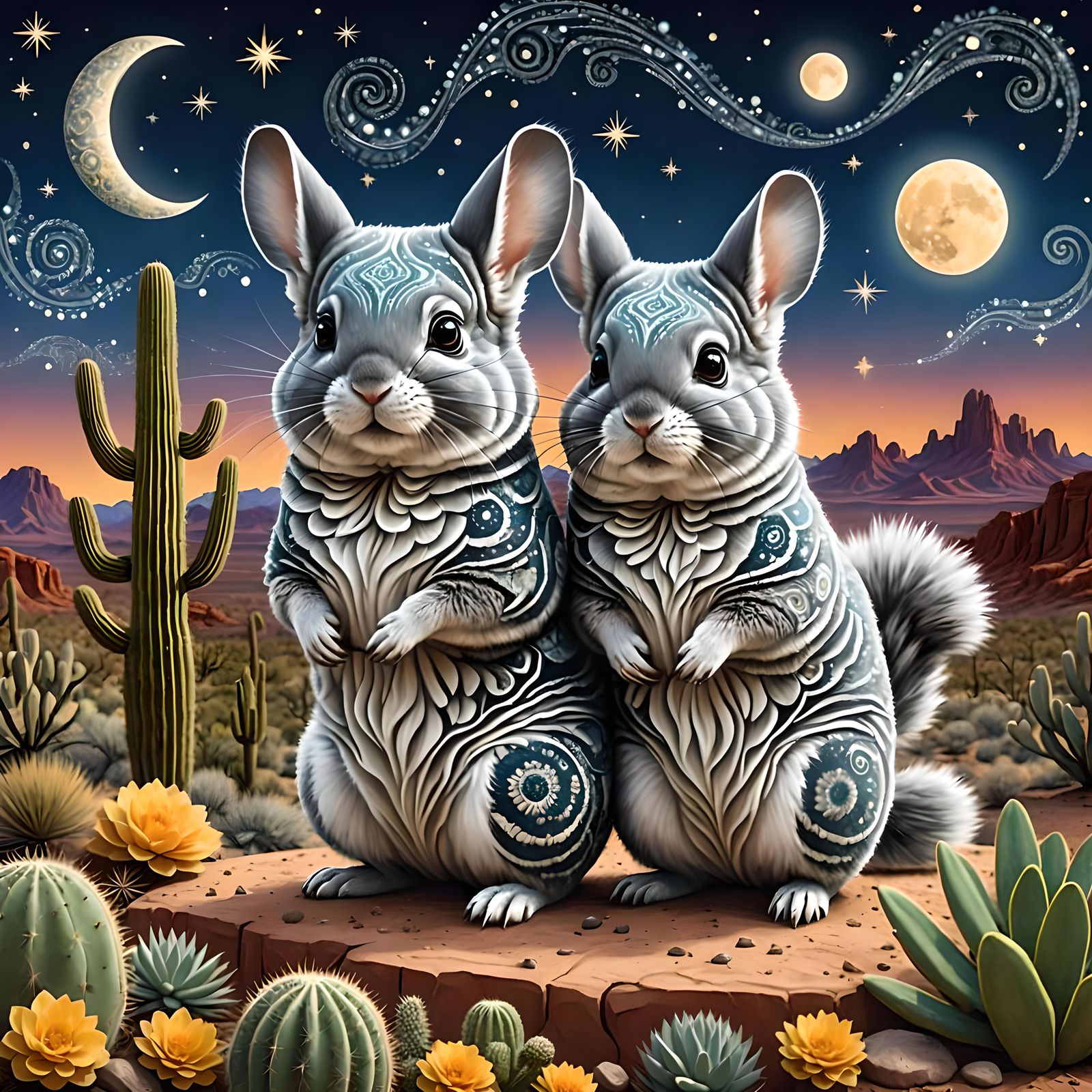 Chinchillas in Starry Desert: Anime-Inspired Art