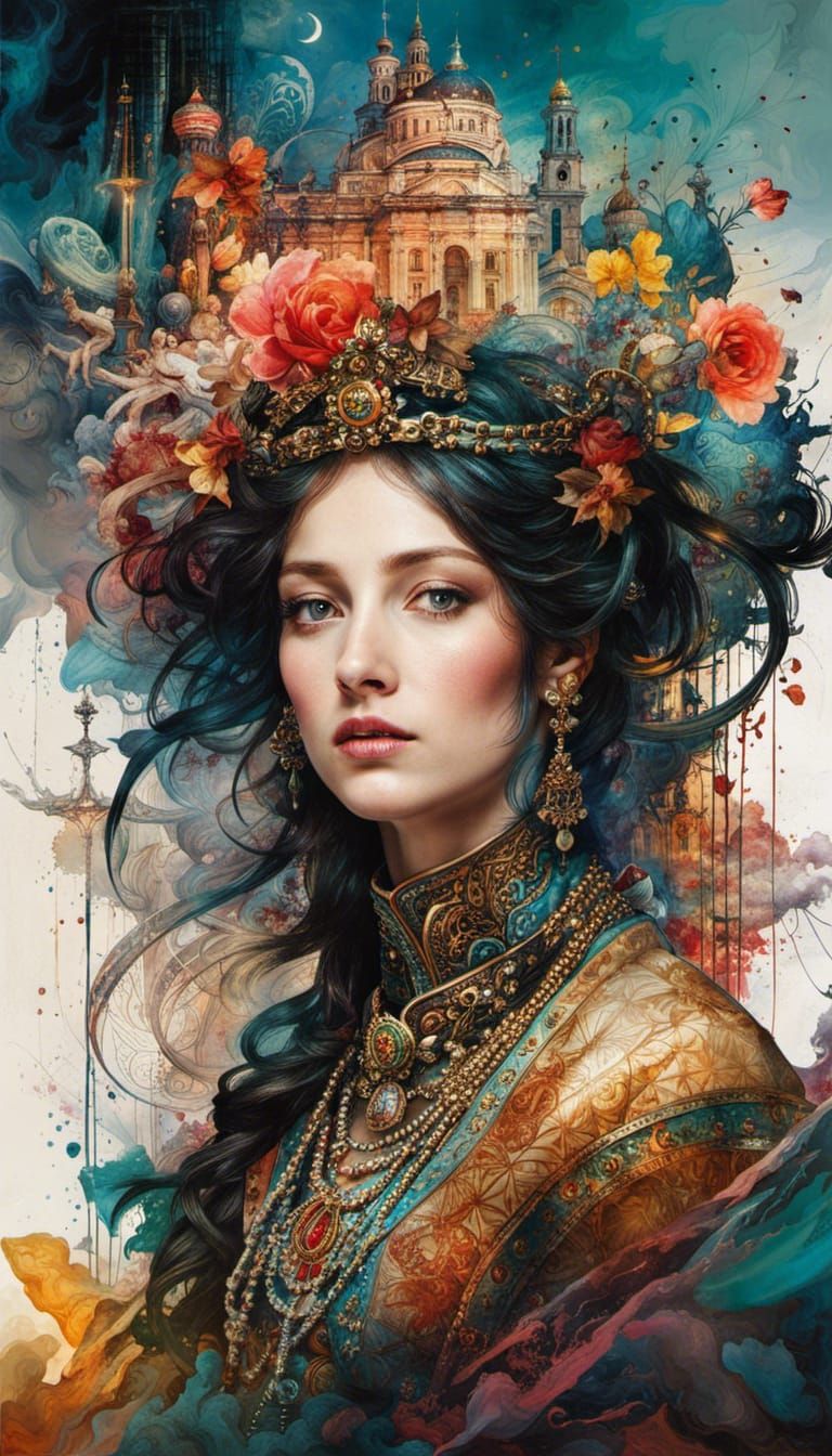 18th Century Moscow Merchant in Inkblot Style