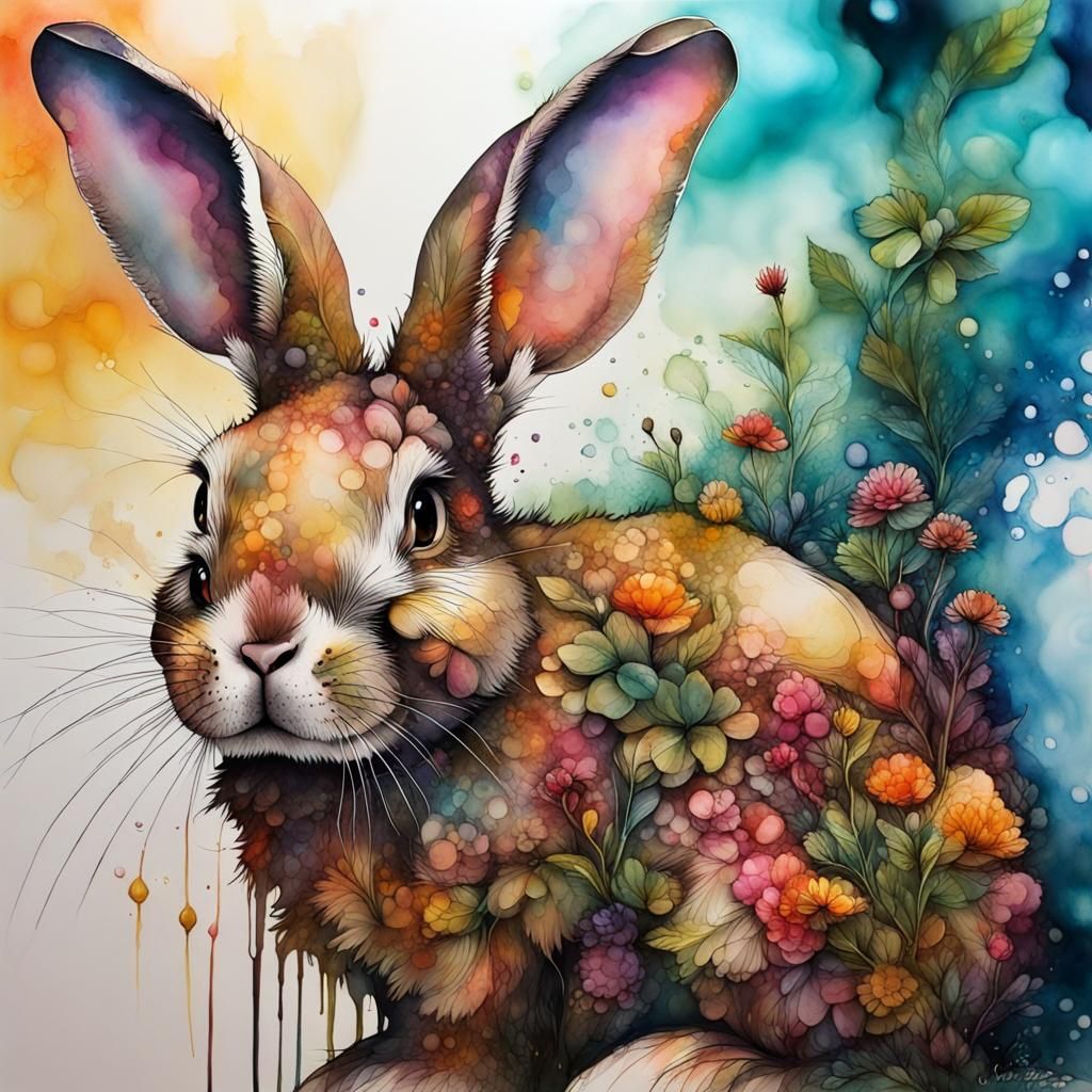 Surreal Rabbit in Solarpunk Oil Paint Style
