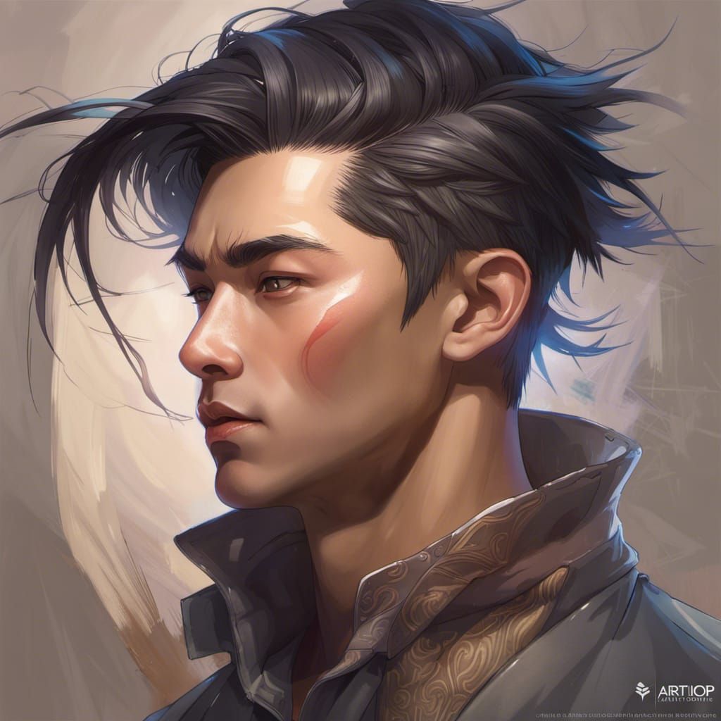 Asian Male Portrait with Mid-Part Hair Style