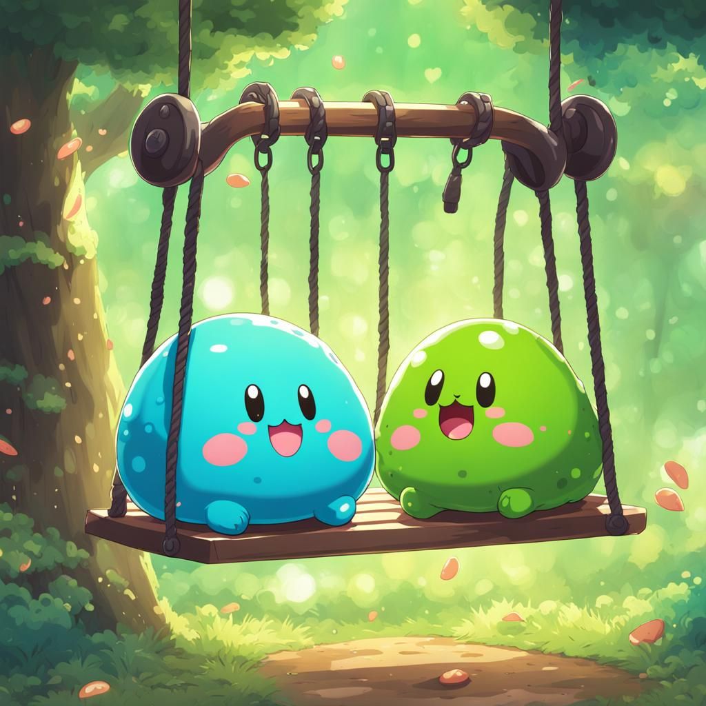 Slime Blob Pet on Swing Set in Anime Style