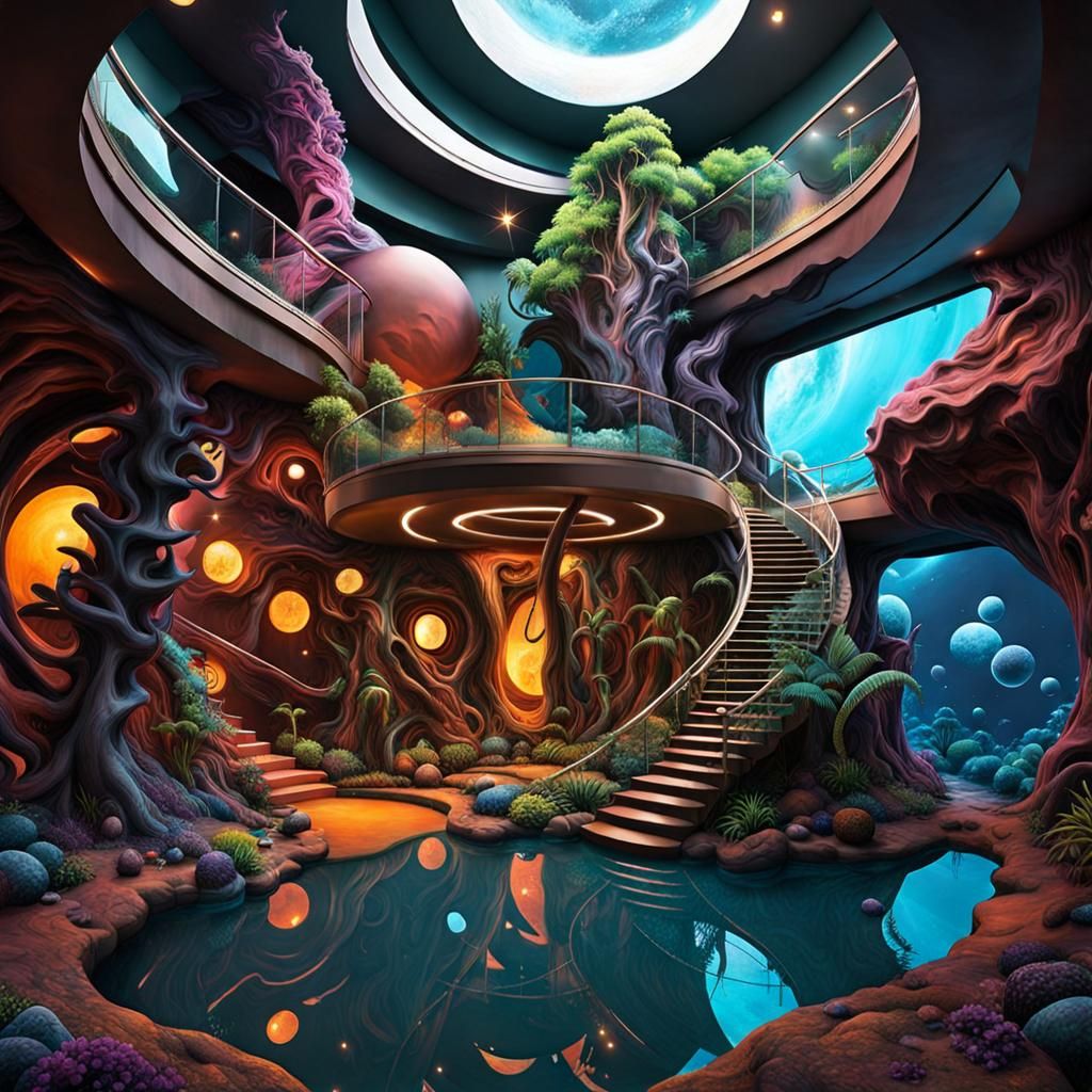 Maximalist Surreal Interior: A Sci-Fi Home Concept