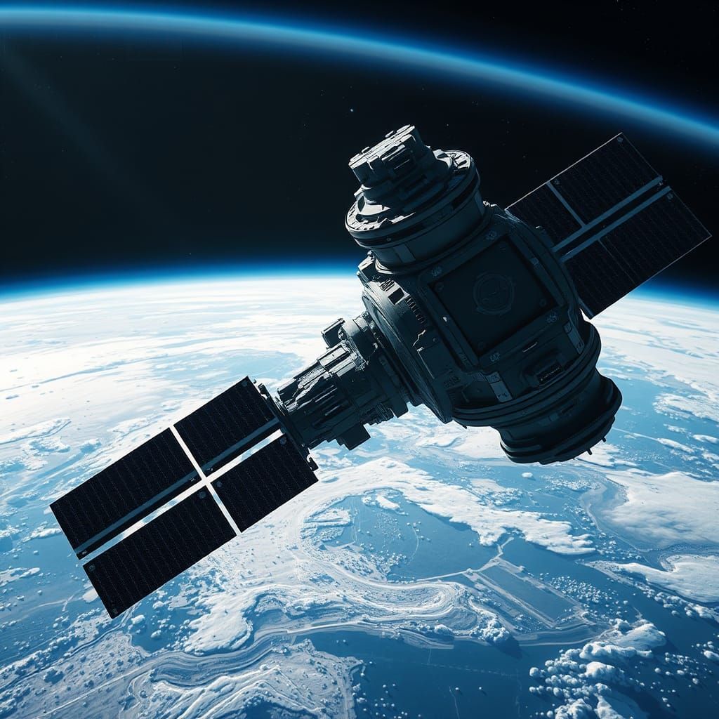 Futuristic Satellite in High Earth Orbit: Digital Art