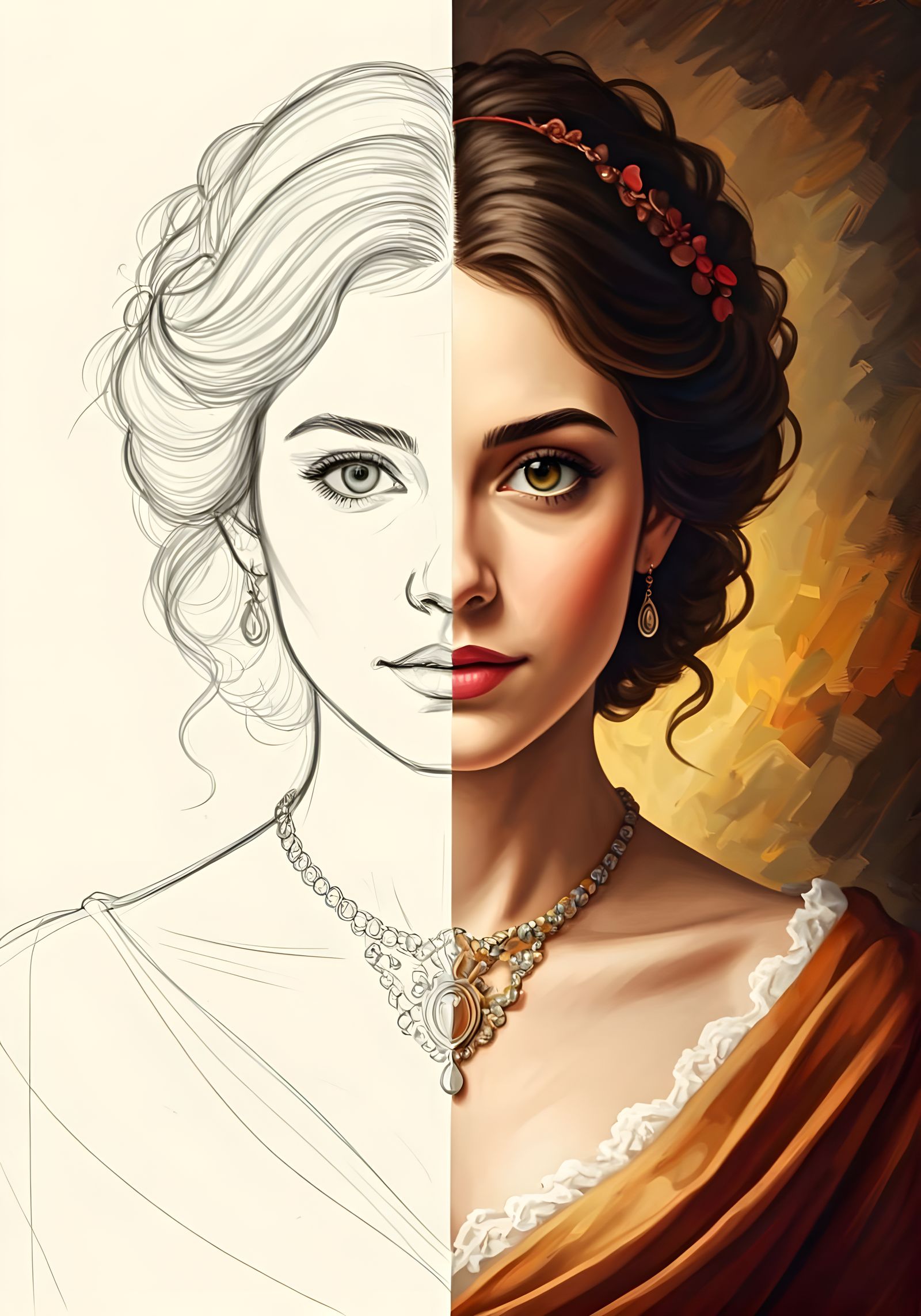 Half Oil Painting, Half Sketch Portrait