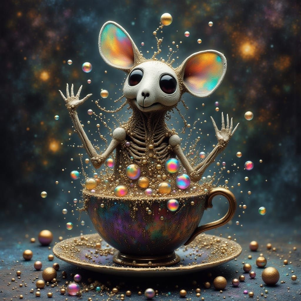 Surreal Bone Mouse in Psychedelic Teacup