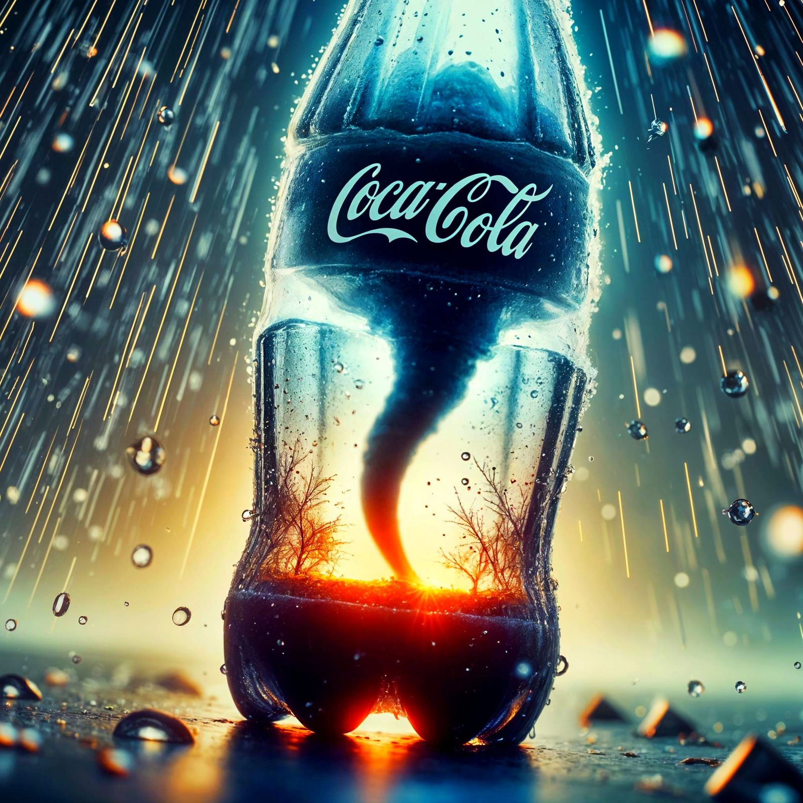 CGI Miniature Bottle in a Hyperreal Storm