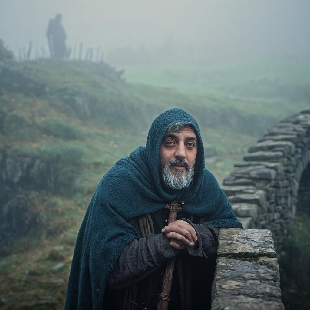 Medieval Scottish Landscape with Stone Bridge