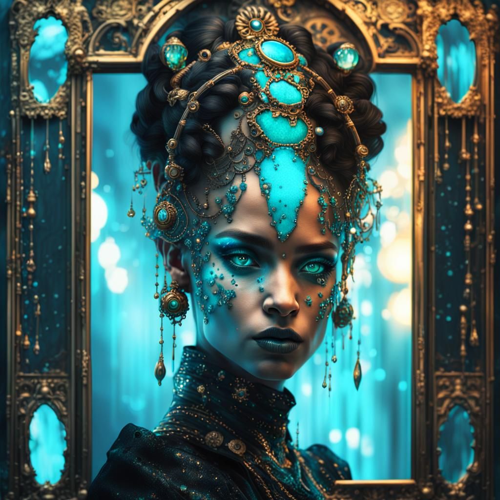 Dark Fairy in Steampunk Mirror, Digital Art