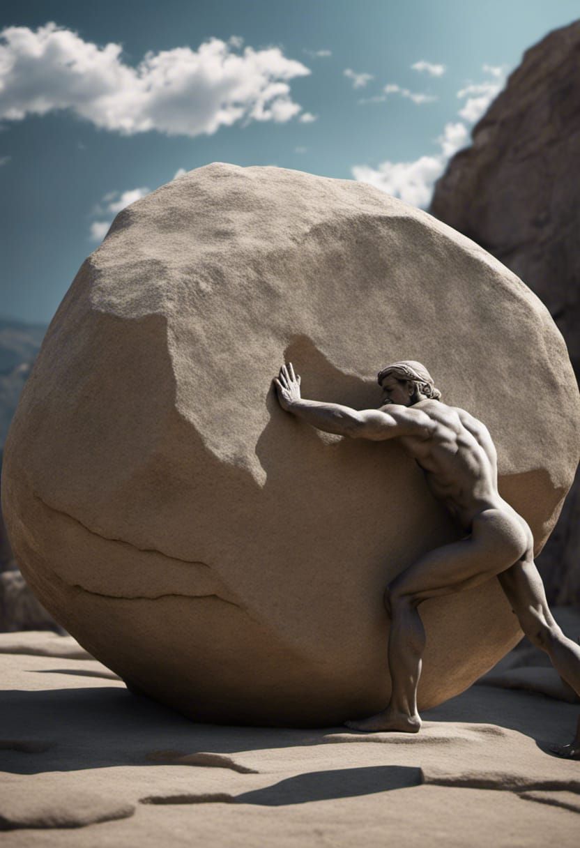 Ancient Greek Man Pushing Boulder