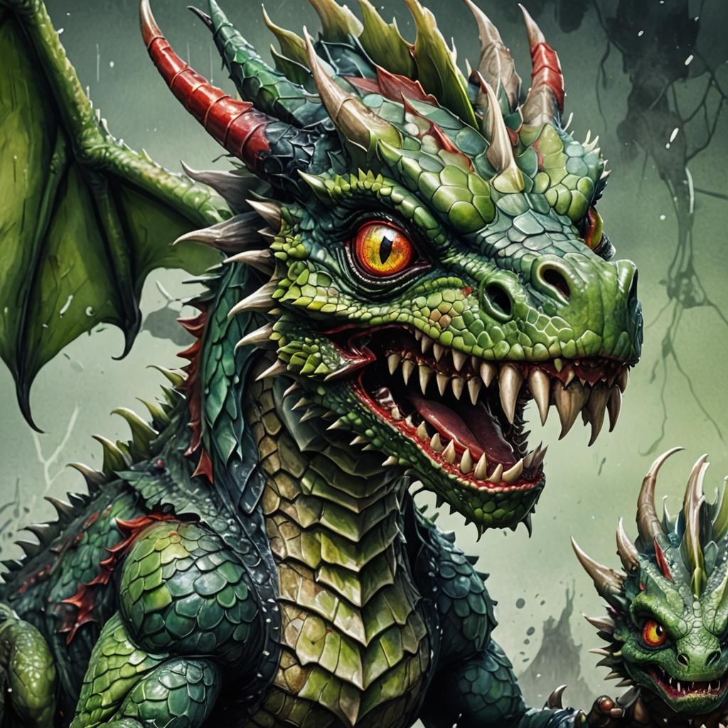 Menacing Zombie Dragon Caricature in 3D