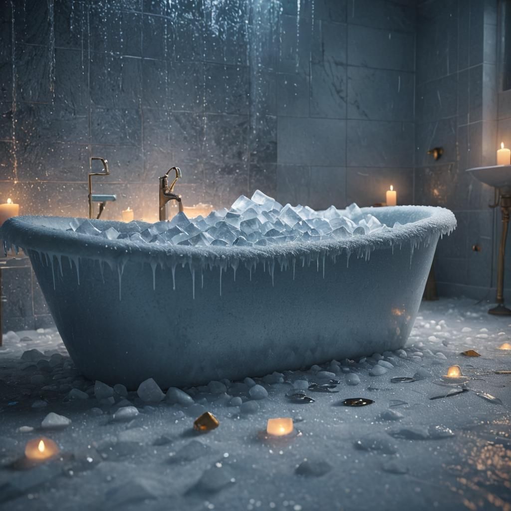 Icy Bathtub Overflowing in Mystical Bathroom