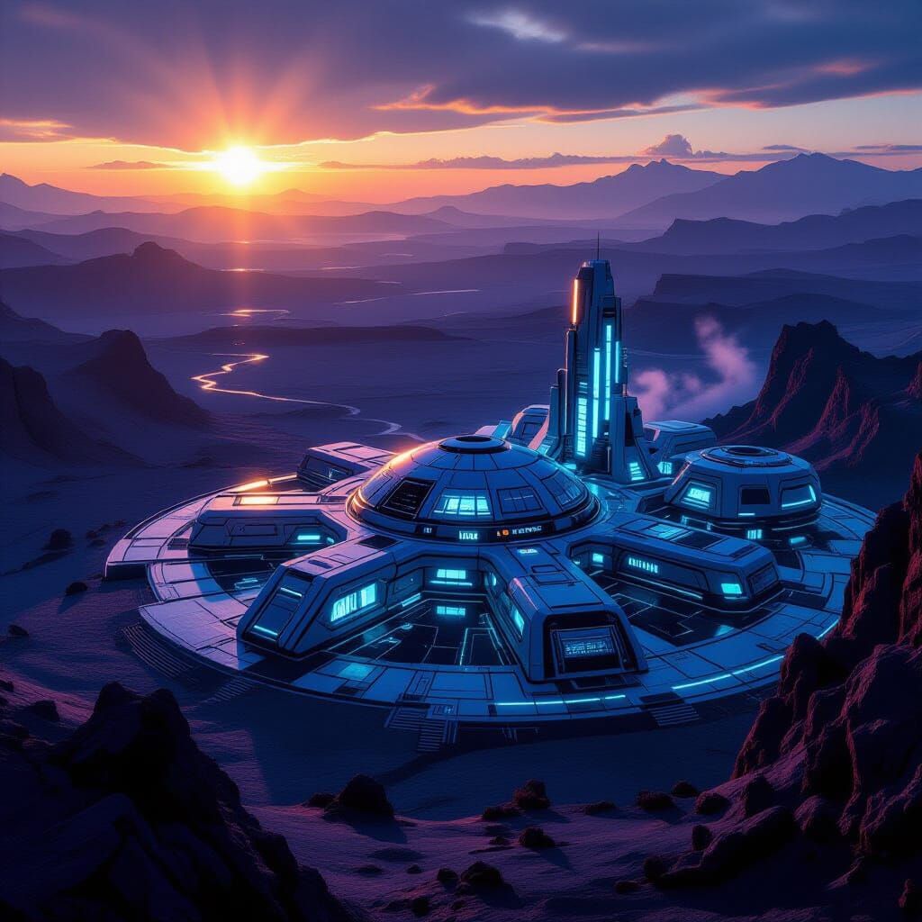Alien Research Base on Fundrya Plateau in Twin Sunlight