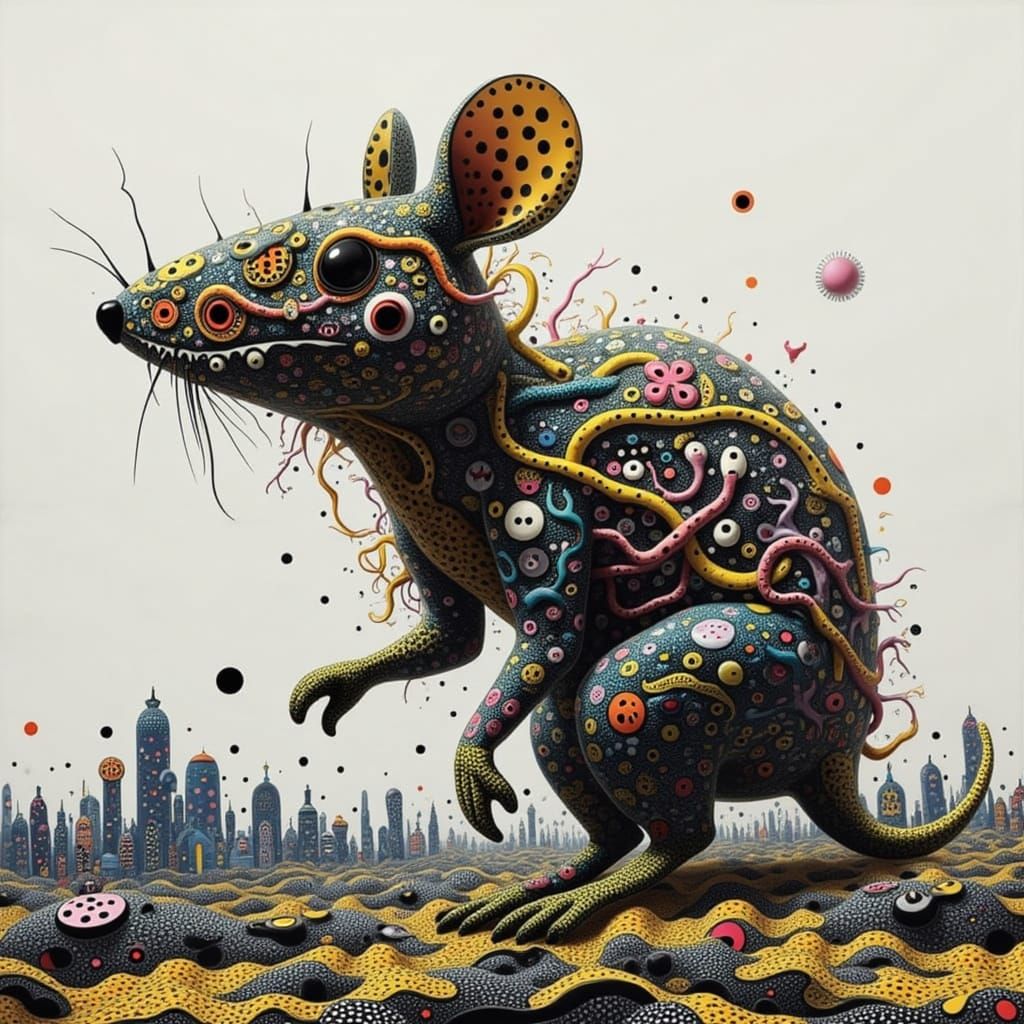 Surreal Double Exposure: Rat Meets Futuristic City