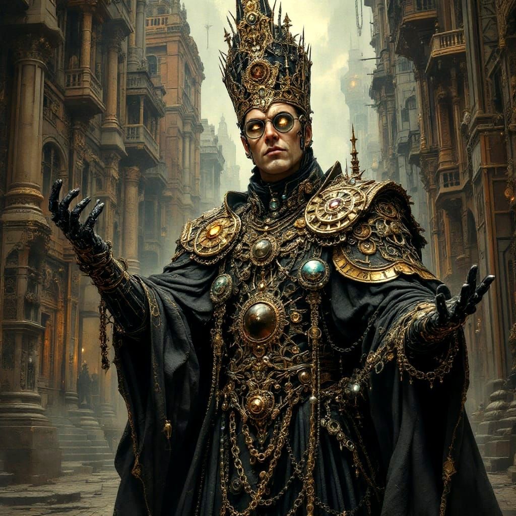 Cyber Gothic Cardinal in Baroque Steampunk Style