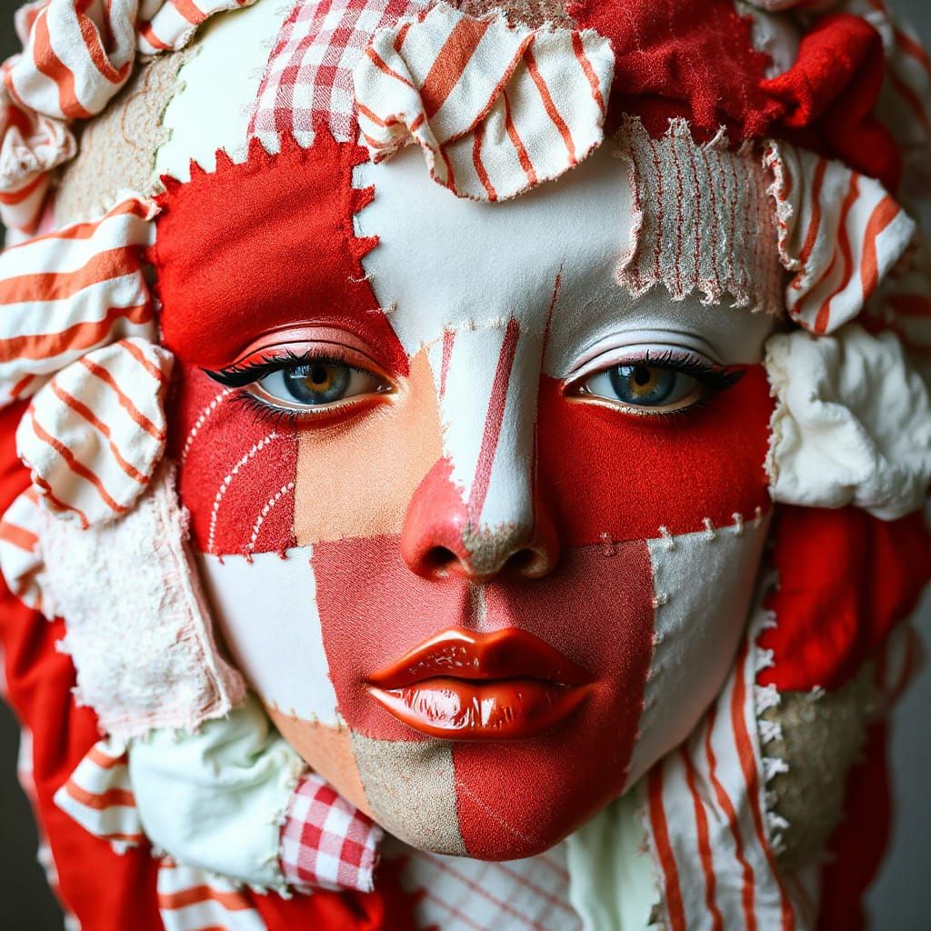 Elegant 3D Patchwork Quilt Face with Glassy Sheen