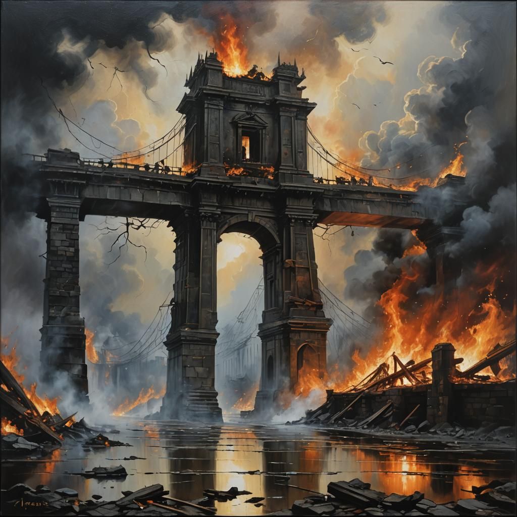 Burning World: Sparks in the Wind, Oil Painting