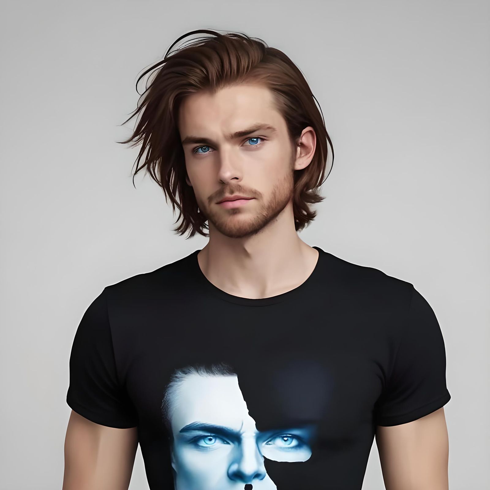 Idealistic Young Man Portrait with Blue Eyes