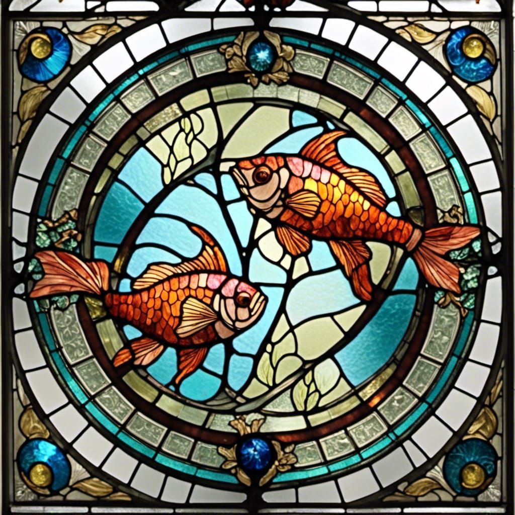 Pisces Zodiac Symbol as Stained Glass Necklace