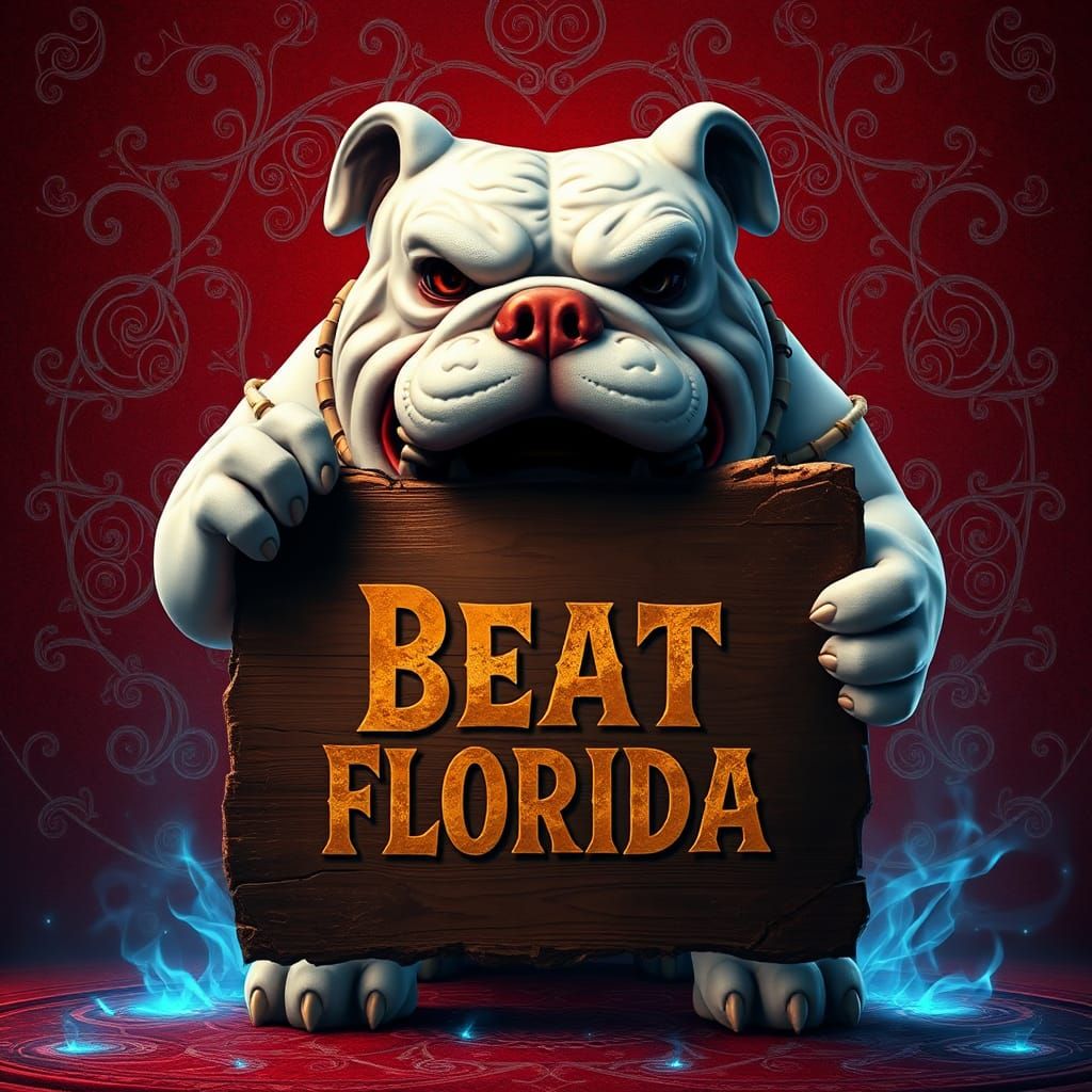 Majestic Bulldog Holds "Beat Florida" Sign