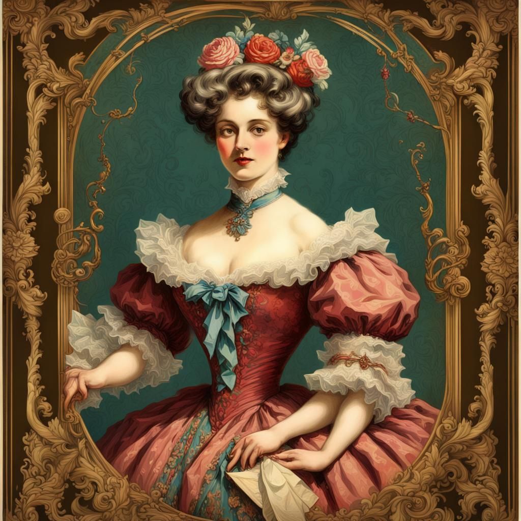 Rococo Lady on Vintage Lined Paper