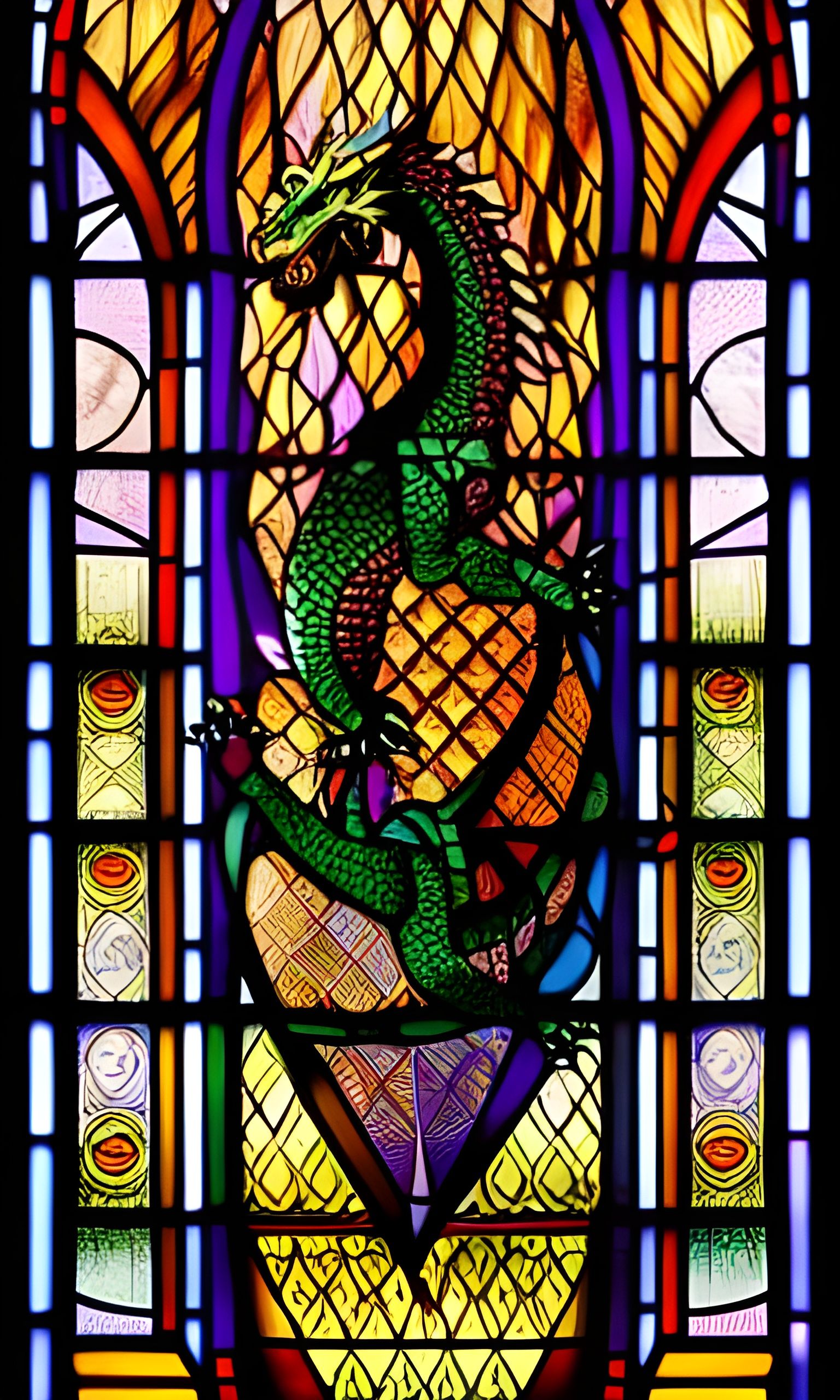 Colorful Stained Glass Dragon in Vaporwave Style