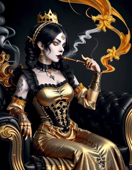 Gothic Noble Woman with Golden Dress and Tattoos