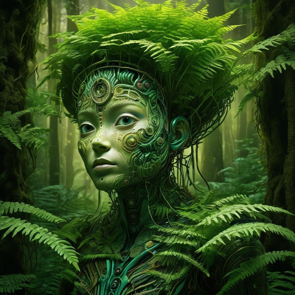 Mystical Being Merges with Biomechanical Flora