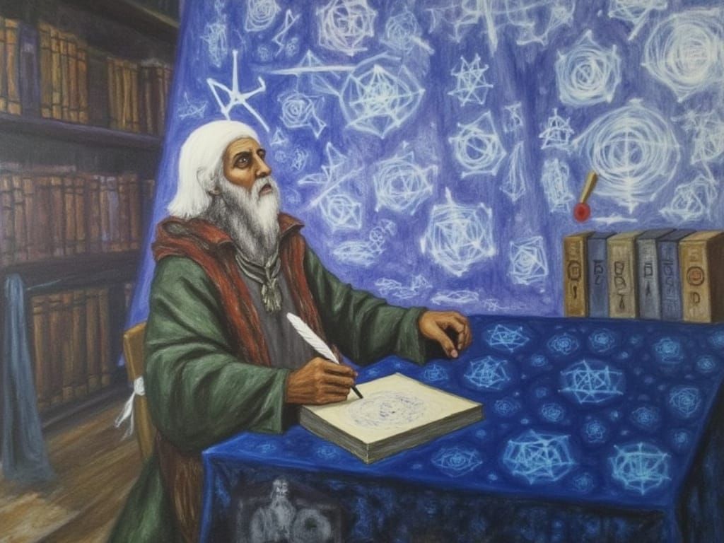 Philosopher in Dark Surrealist Mystical Study