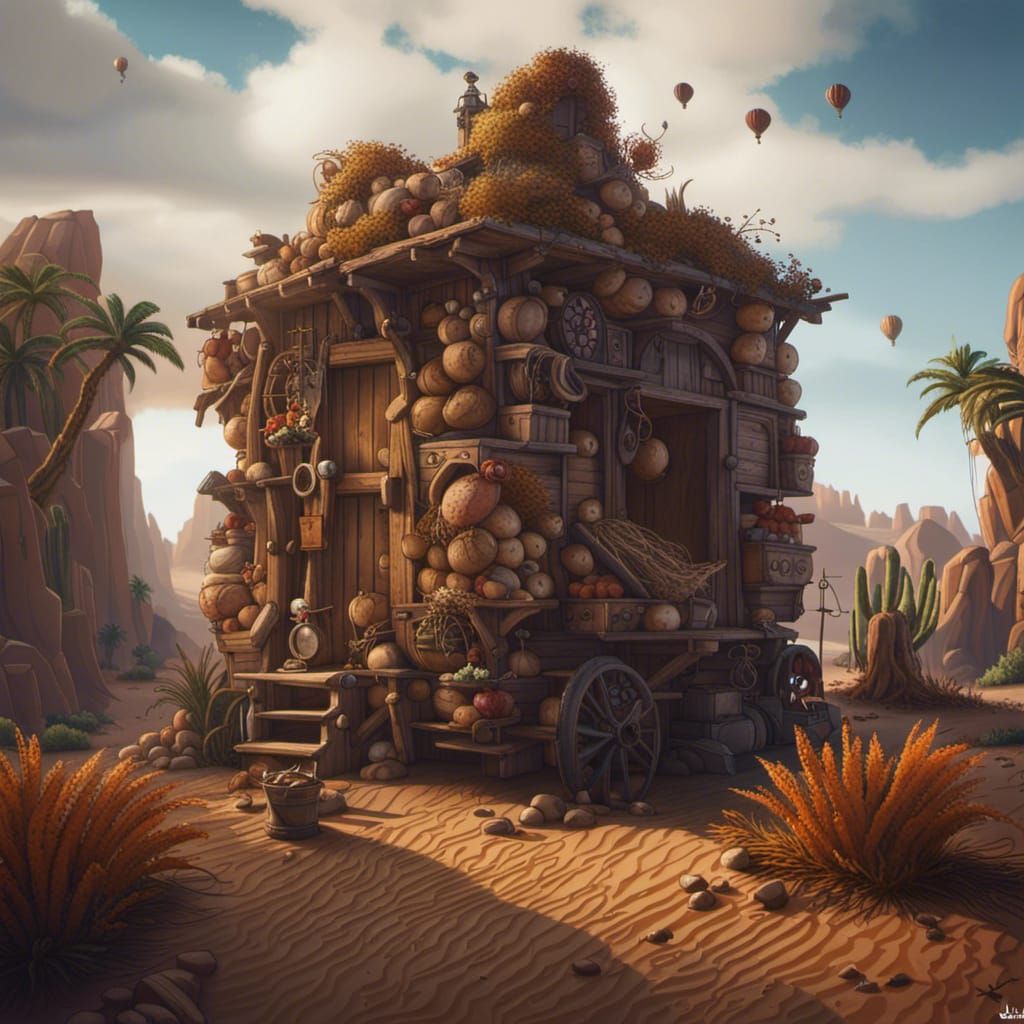 Gnomish Desert Agriculture and Trade: Fantasy Concept Art