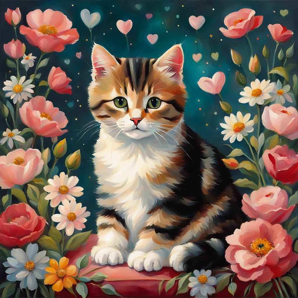 Cat on Pillow in Pulp Art Style