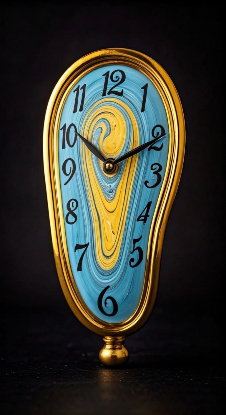 Surrealist Melting Clock in Porcelain with Vibrant Colors